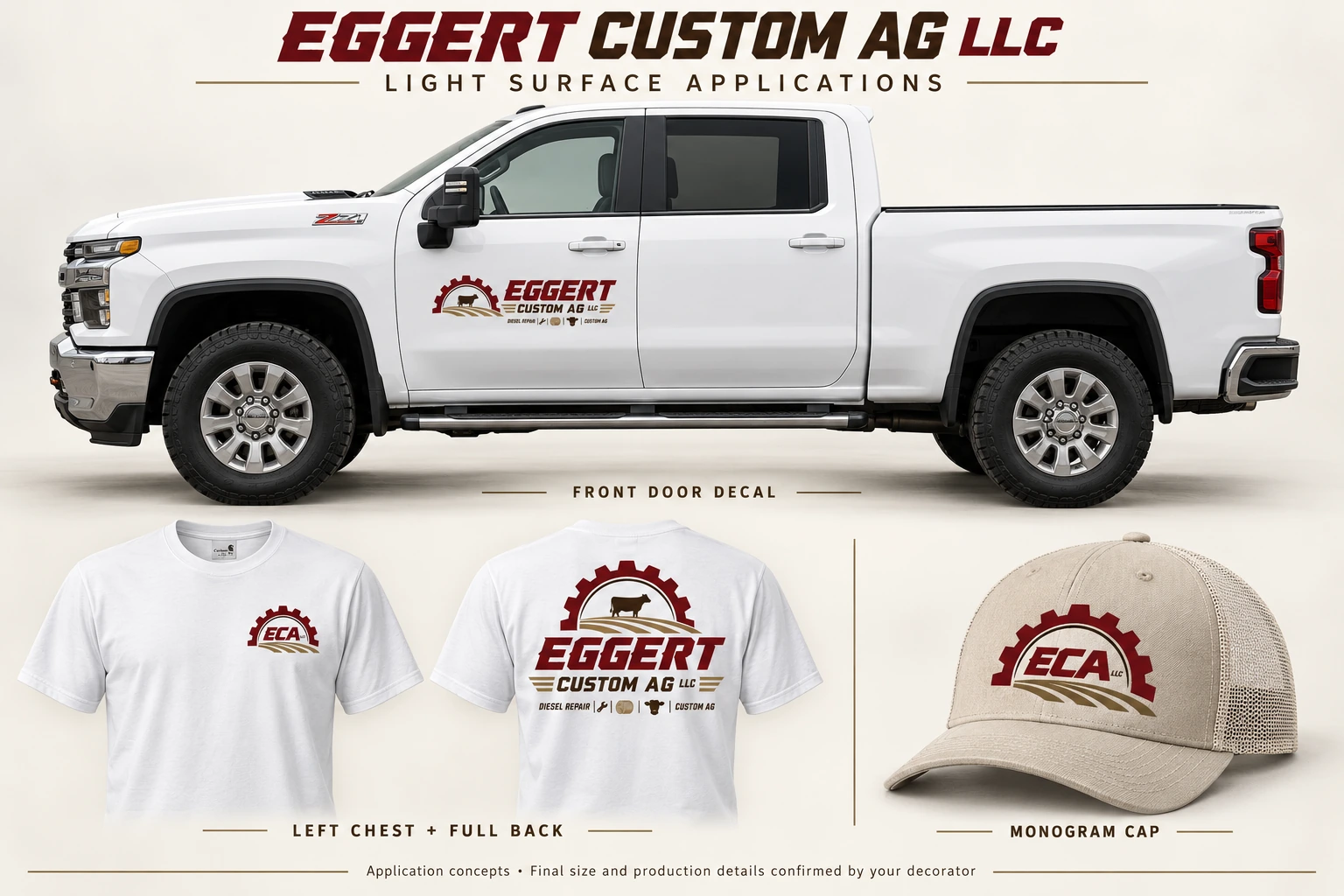 Eggert Custom Ag LLC brand application mockup